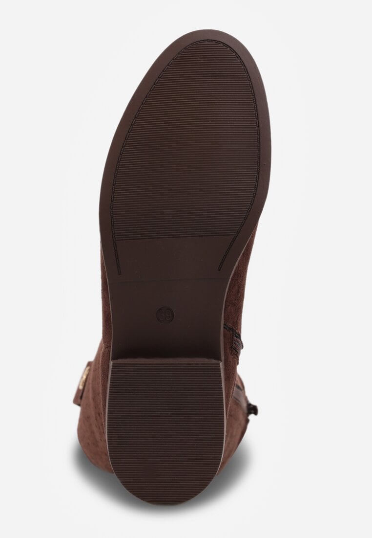 Brązowe Ażurowe Botki z Geometryczną Ozdobą Naeraste