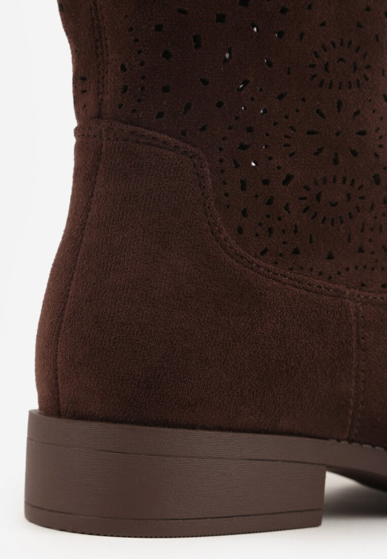 Brązowe Ażurowe Botki z Geometryczną Ozdobą Naeraste