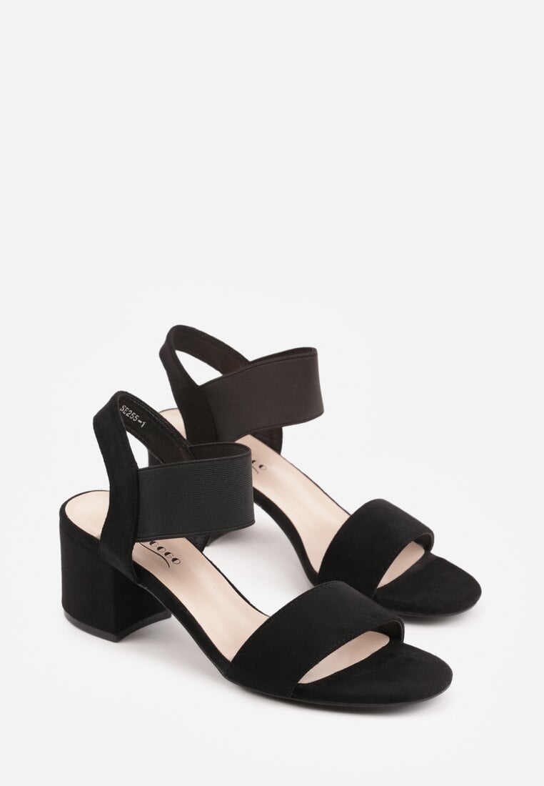 Czarne Sandały na Kwadratowym Słupku z Imitacji Zamszu Claudie
