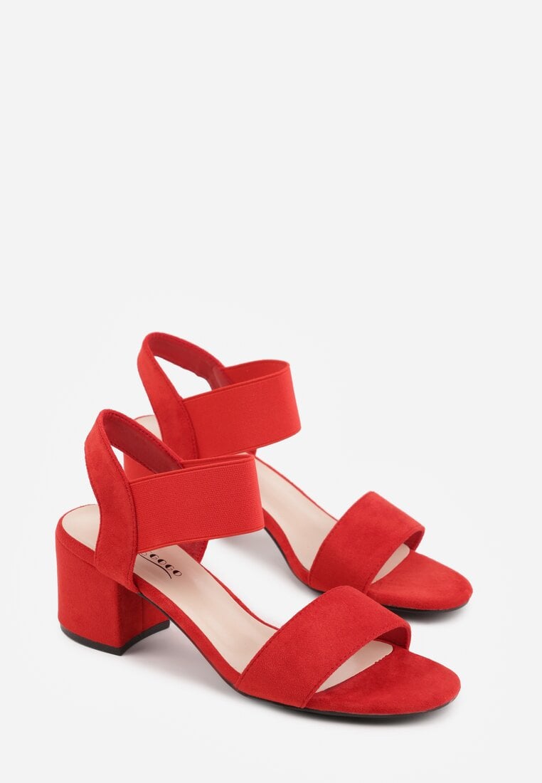 Czerwone Sandały na Kwadratowym Słupku z Imitacji Zamszu Claudie