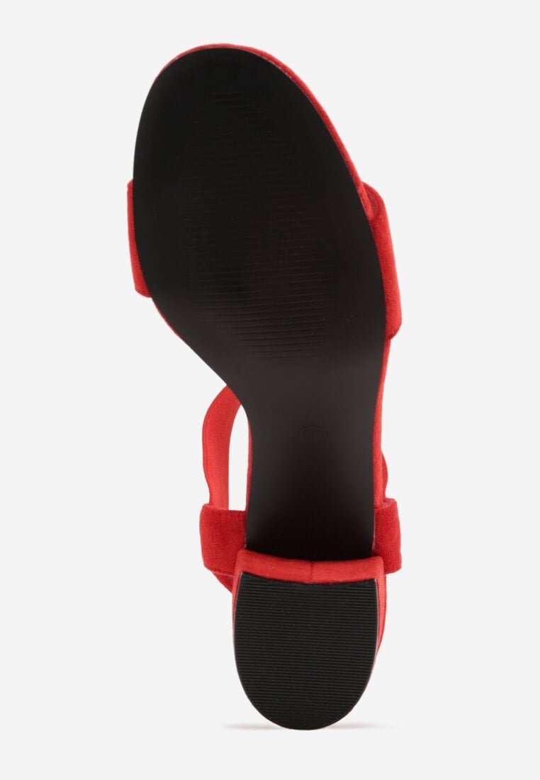 Czerwone Sandały na Kwadratowym Słupku z Imitacji Zamszu Claudie