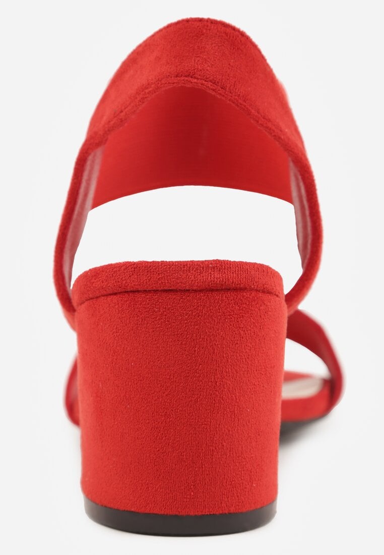Czerwone Sandały na Kwadratowym Słupku z Imitacji Zamszu Claudie