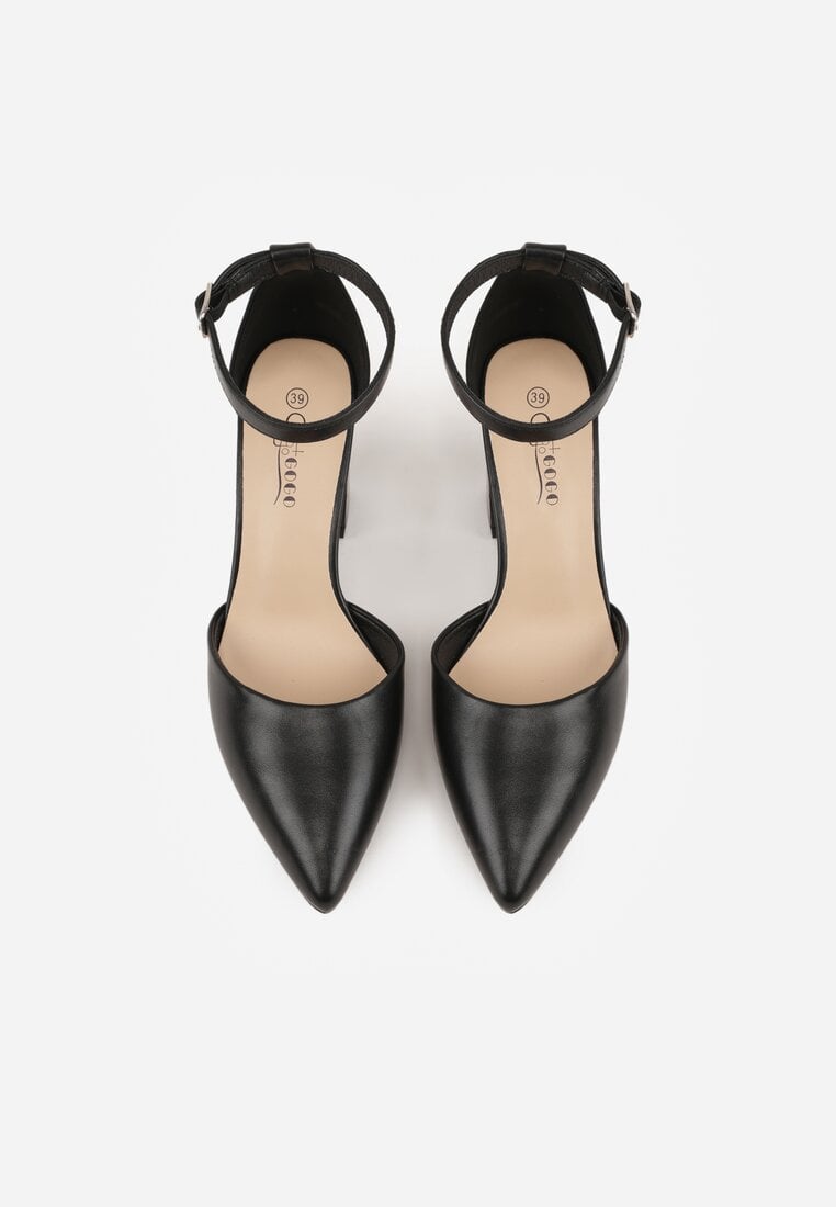 Czarne Czółenka na Słupku w Klasycznym Stylu ze Szpiczastym Noskiem Zelelle