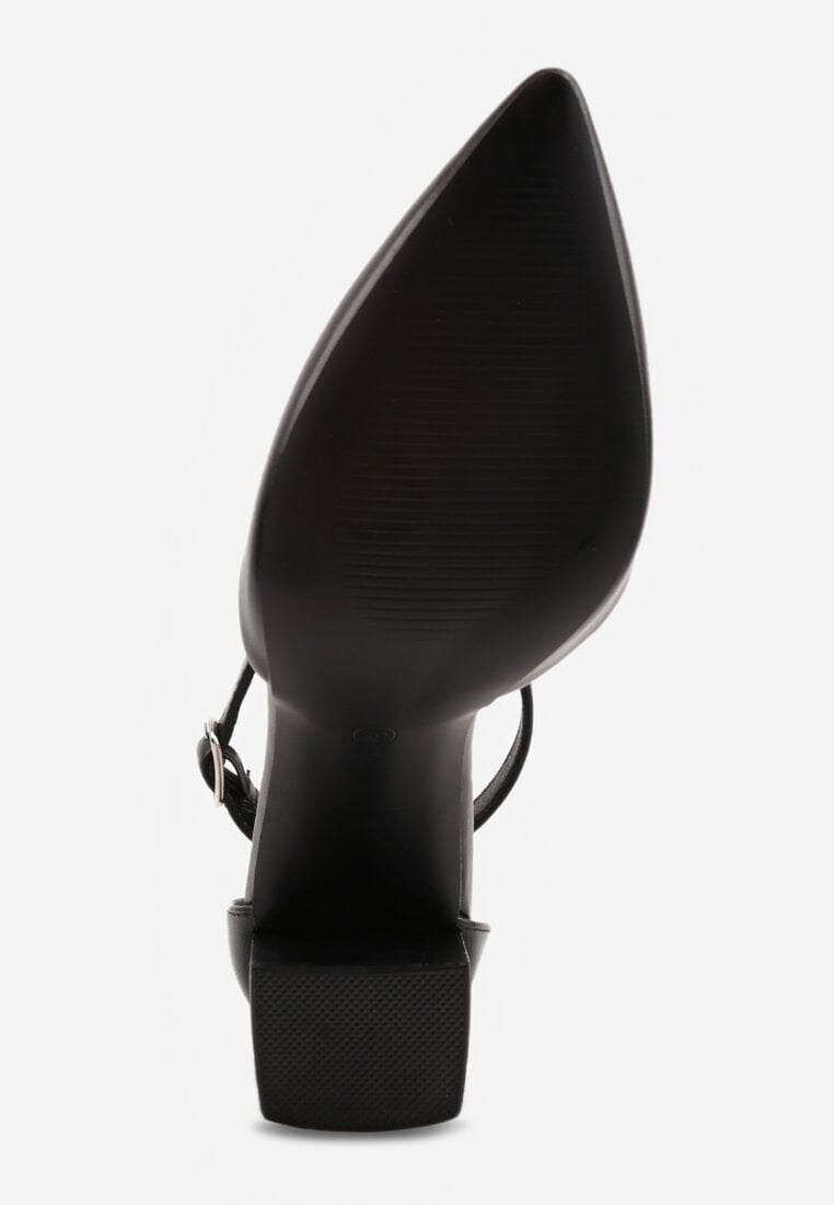 Czarne Czółenka na Słupku w Klasycznym Stylu ze Szpiczastym Noskiem Zelelle