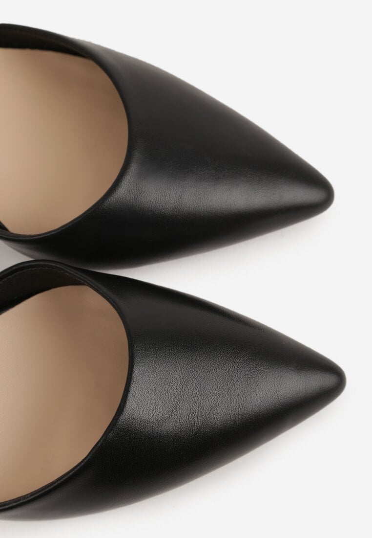 Czarne Czółenka na Słupku w Klasycznym Stylu ze Szpiczastym Noskiem Zelelle