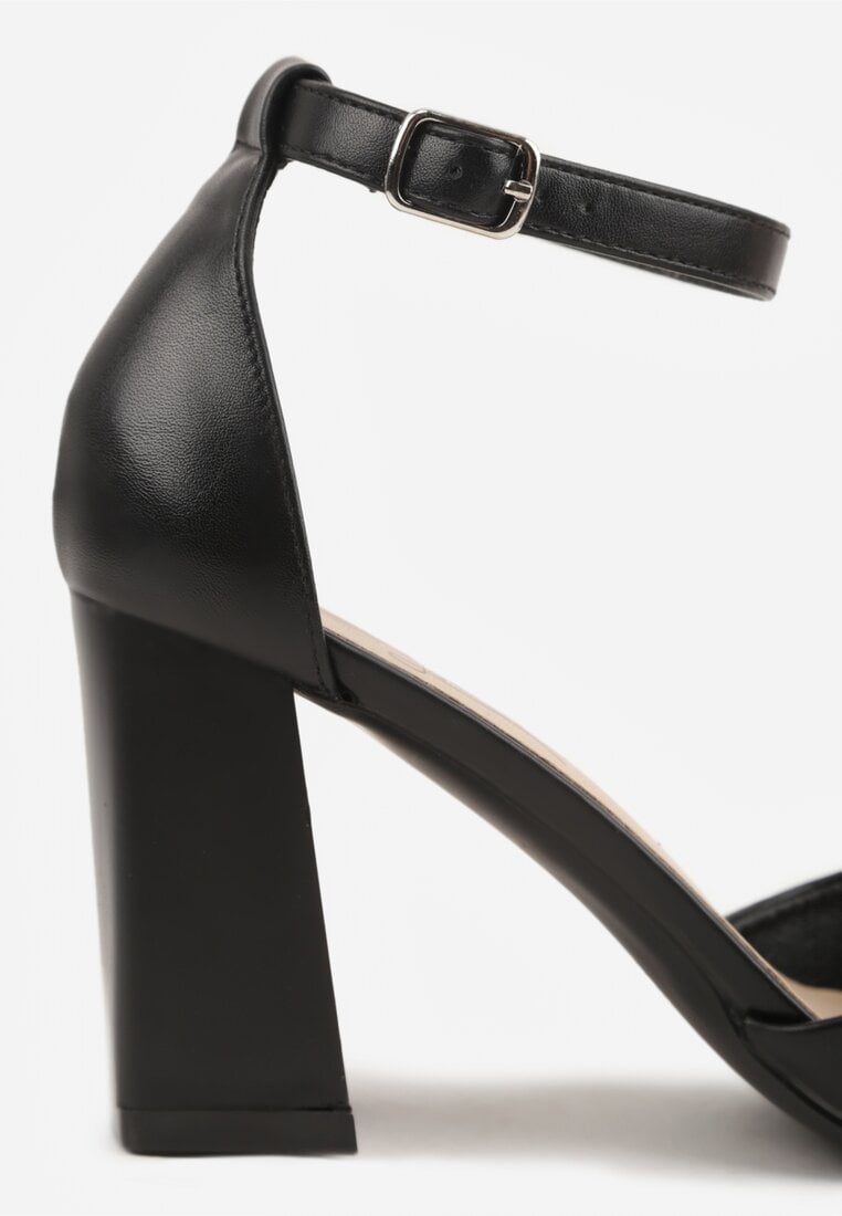 Czarne Czółenka na Słupku w Klasycznym Stylu ze Szpiczastym Noskiem Zelelle