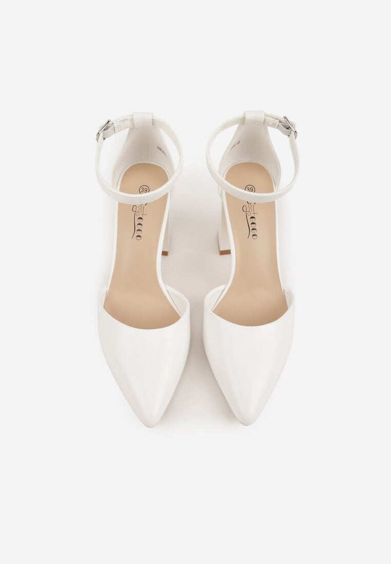 Białe Czółenka na Słupku w Klasycznym Stylu ze Szpiczastym Noskiem Zelelle