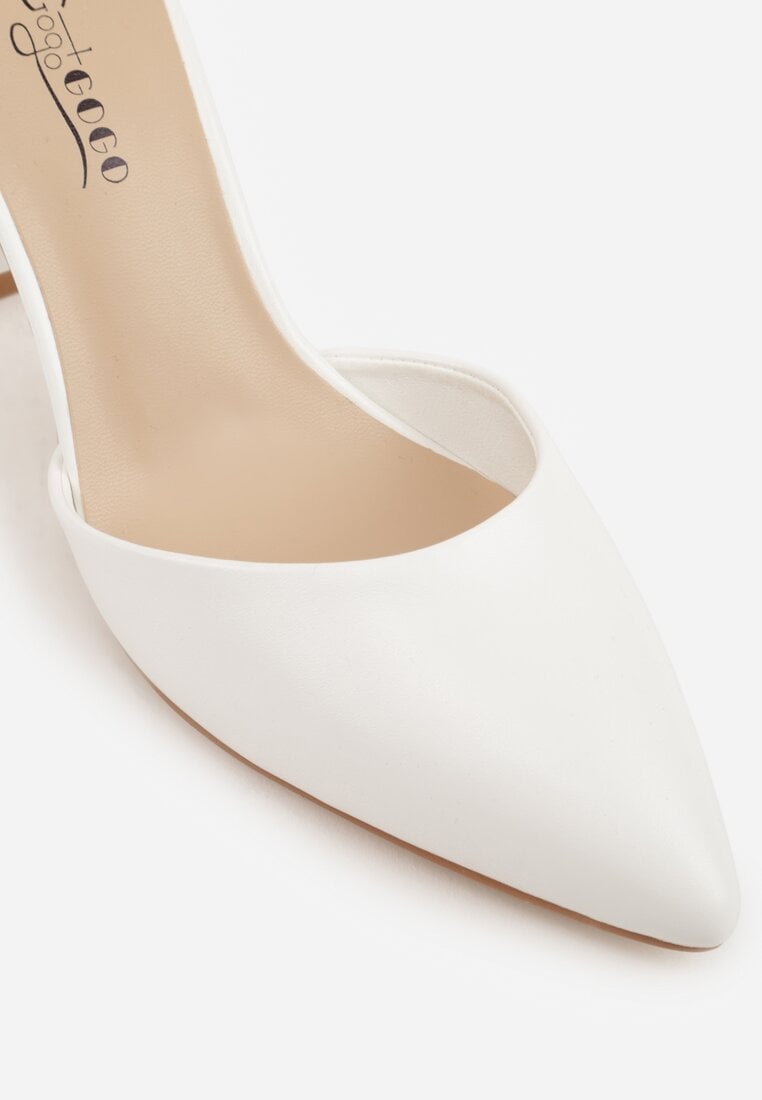 Białe Czółenka na Słupku w Klasycznym Stylu ze Szpiczastym Noskiem Zelelle