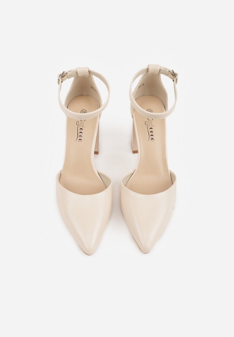 Beżowe Czółenka na Słupku w Klasycznym Stylu ze Szpiczastym Noskiem Zelelle