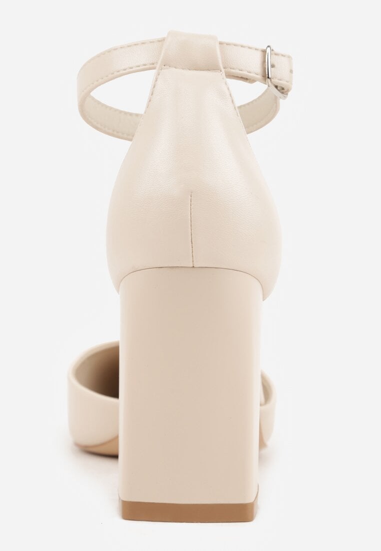 Beżowe Czółenka na Słupku w Klasycznym Stylu ze Szpiczastym Noskiem Zelelle