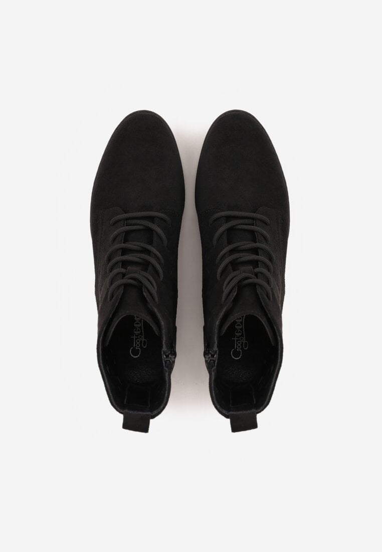 Czarne Ażurowe Botki ze Sznurowaną Cholewką Sephylia