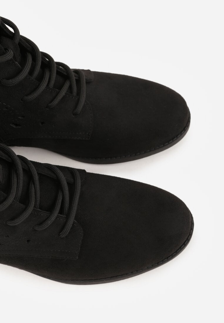 Czarne Ażurowe Botki ze Sznurowaną Cholewką Sephylia