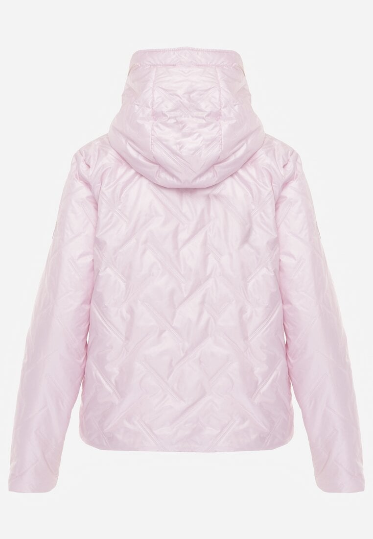 Różowa Pikowana Kurtka z Nieodpinanym Kapturem z Ozdobną Naszywką Chloreris