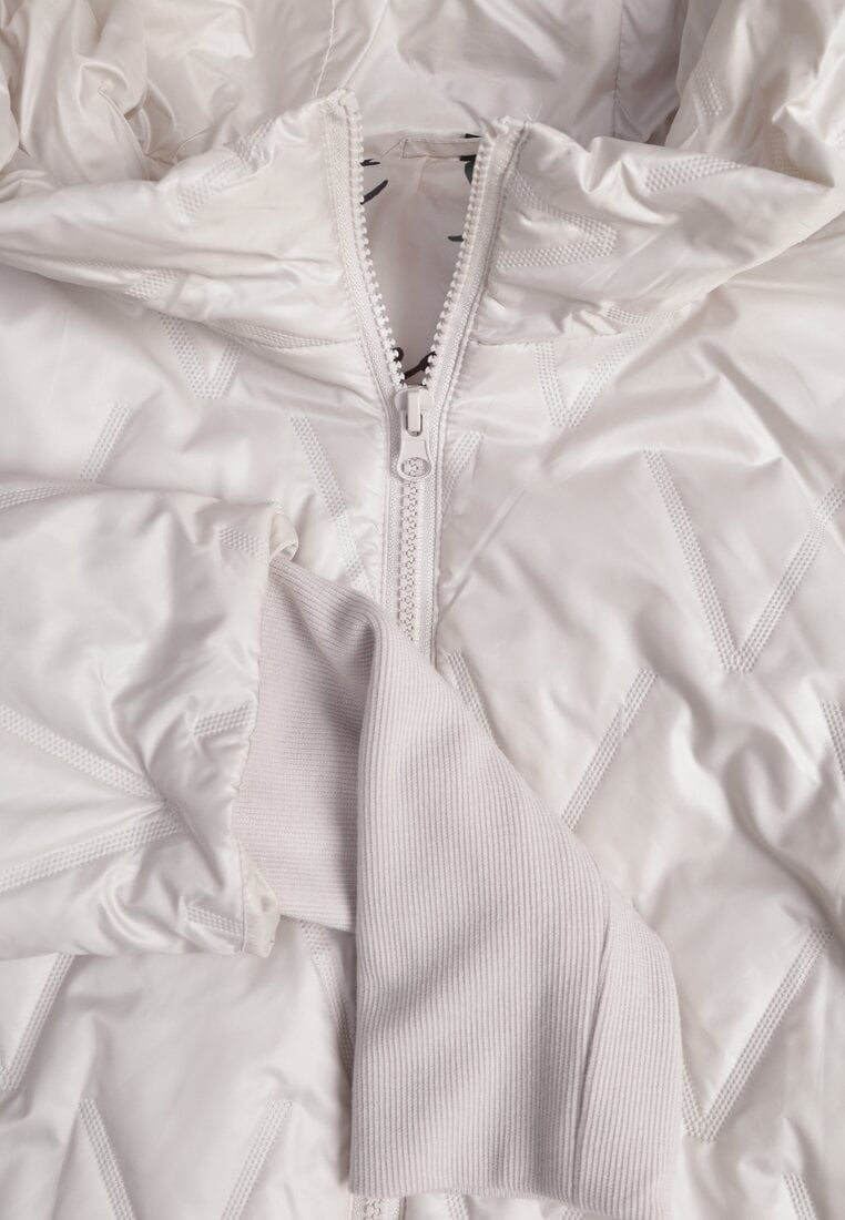 Jasnoszara Pikowana Kurtka z Kapturem z Materiałem na Rękawach Grigoria