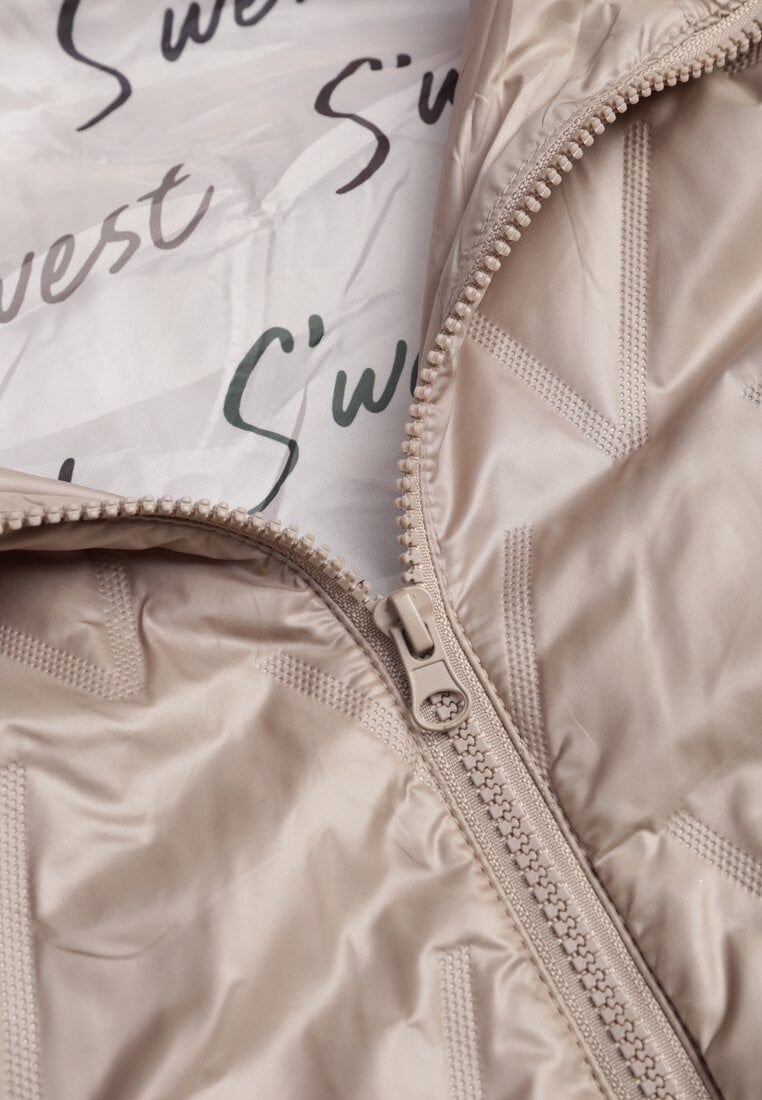 Brązowa Pikowana Kurtka z Kapturem z Materiałem na Rękawach Grigoria