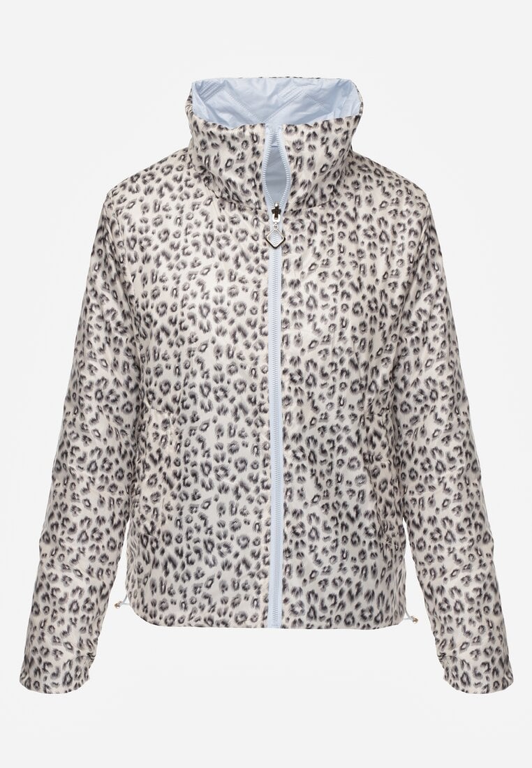 Jasnoniebieska Pikowana Kurtka Dwustronna z Motywem Panterki i Naszywką Damike