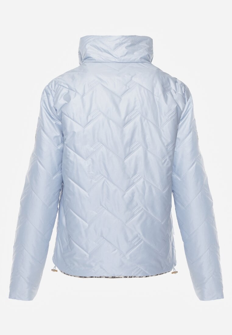 Jasnoniebieska Pikowana Kurtka Dwustronna z Motywem Panterki i Naszywką Damike