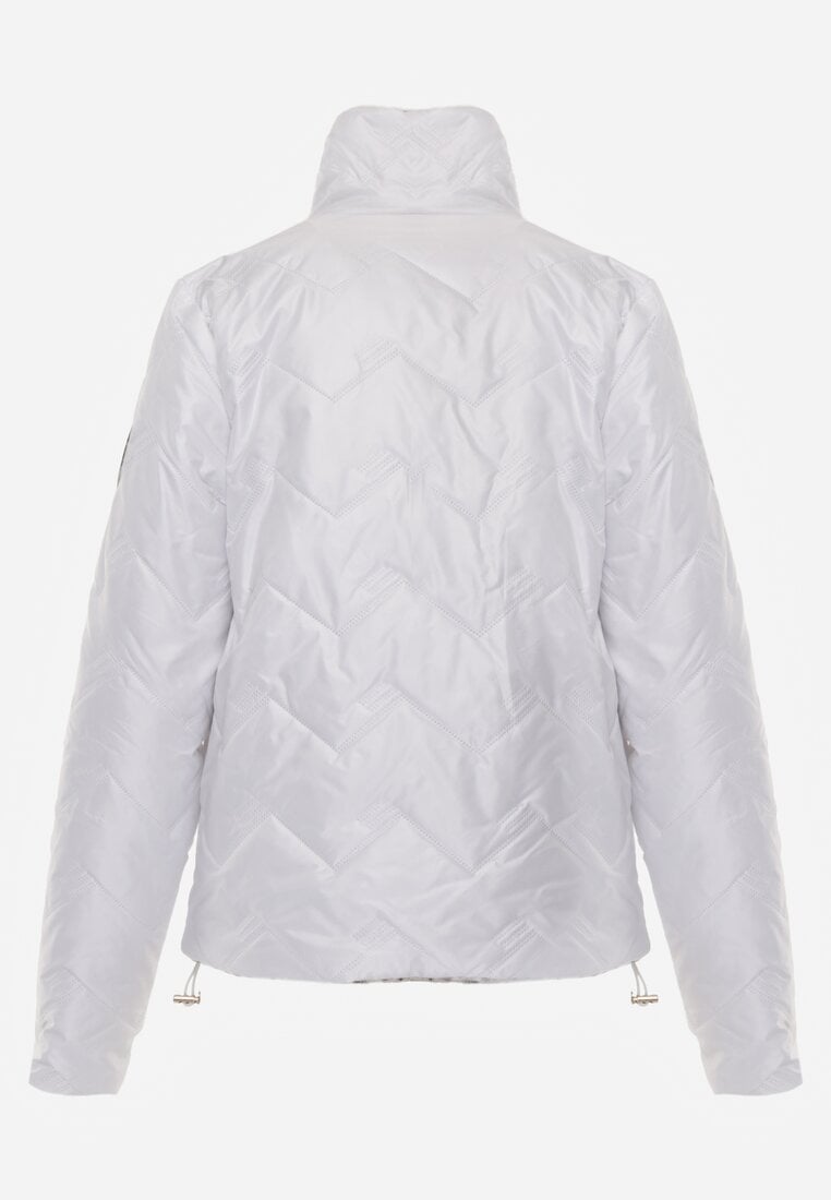 Biała Pikowana Kurtka Dwustronna z Motywem Panterki i Naszywką Damike