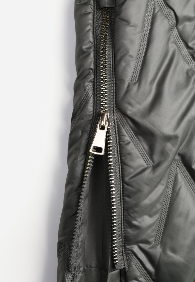 Zielona Długa Kamizelka Pikowana z Nieodpinanym Kapturem Semaea