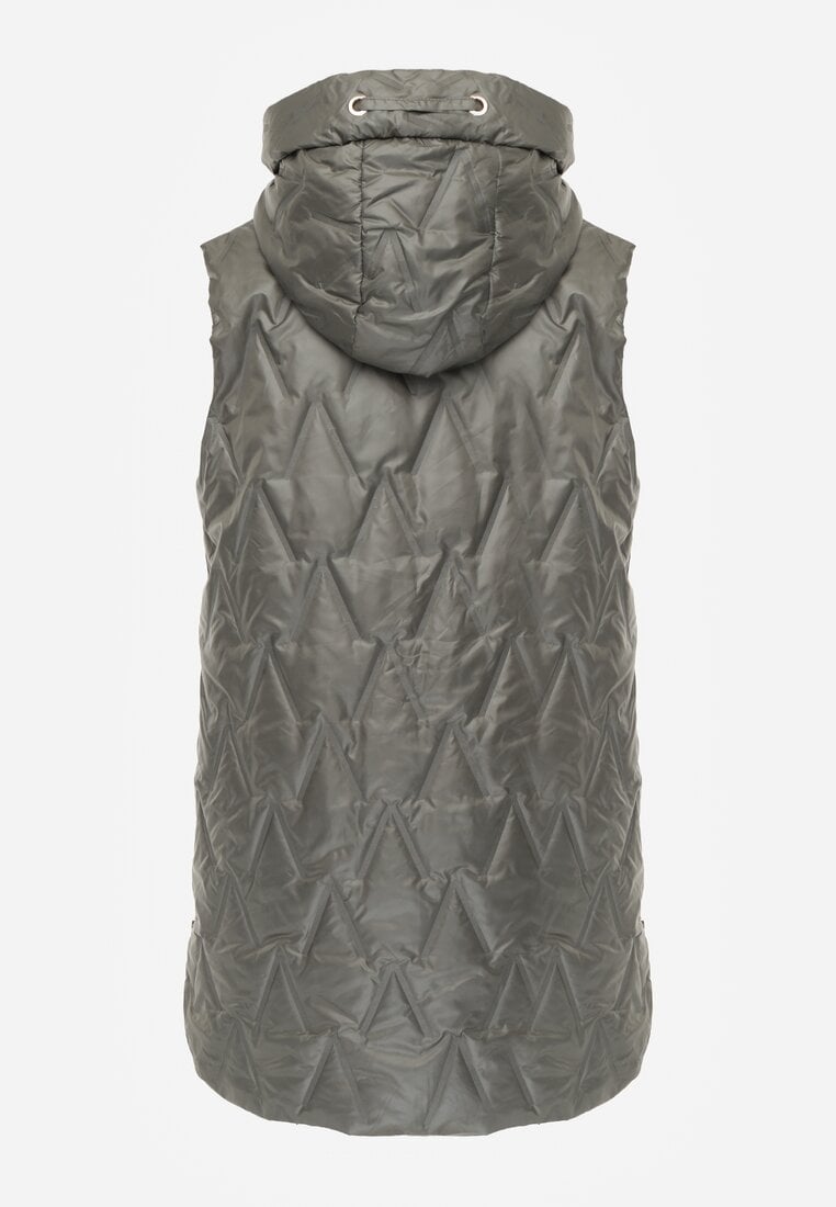 Zielona Długa Kamizelka Pikowana z Nieodpinanym Kapturem Semaea