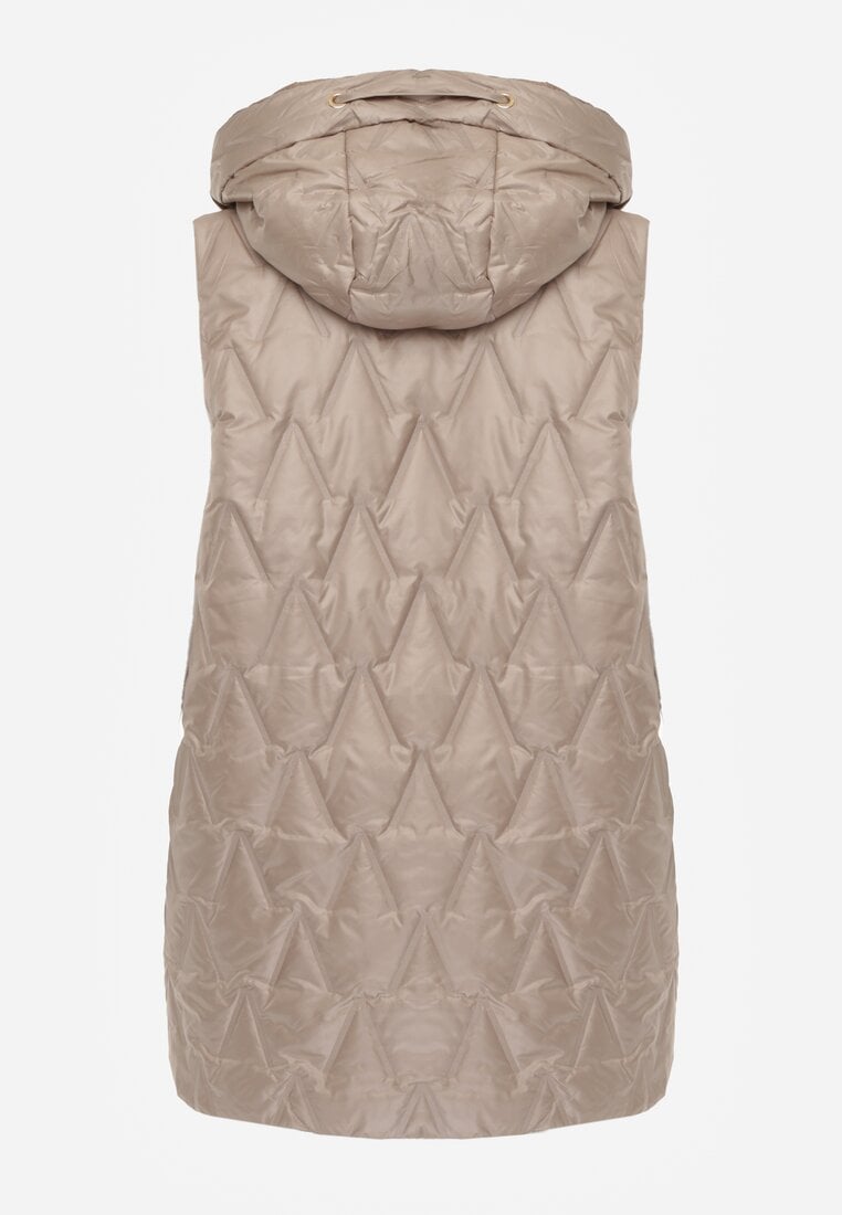 Brązowa Długa Kamizelka Pikowana z Nieodpinanym Kapturem Semaea