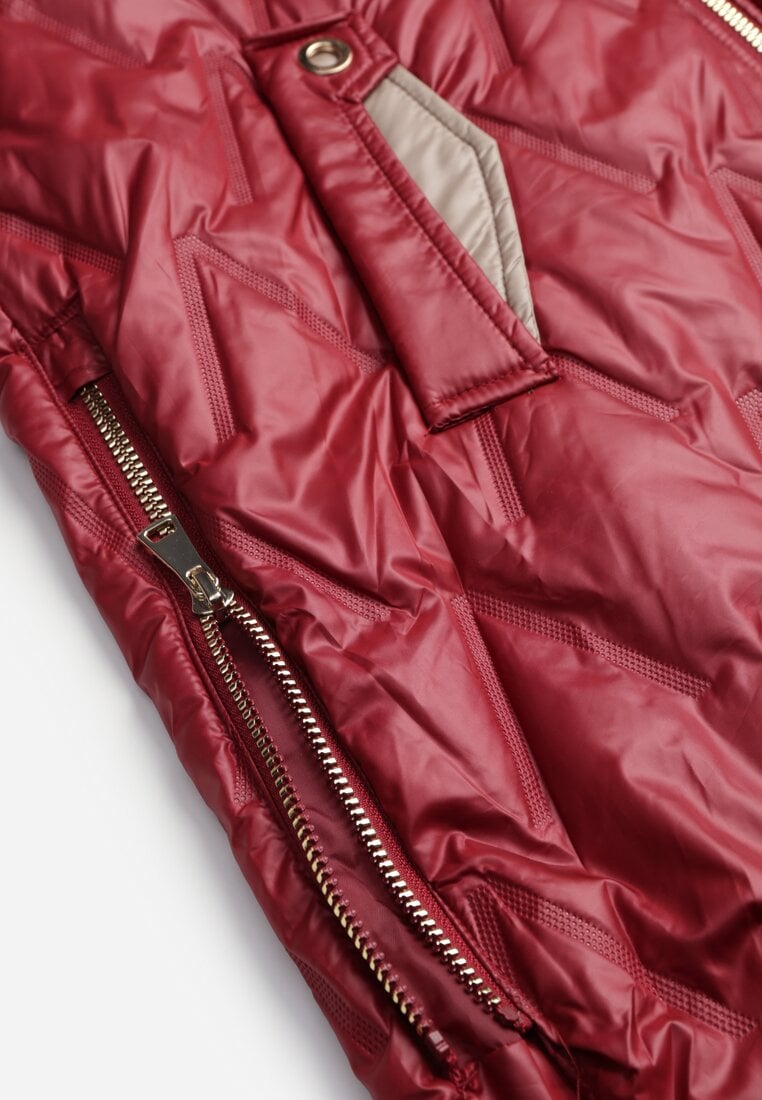 Czerwona Długa Kamizelka Pikowana z Nieodpinanym Kapturem Semaea