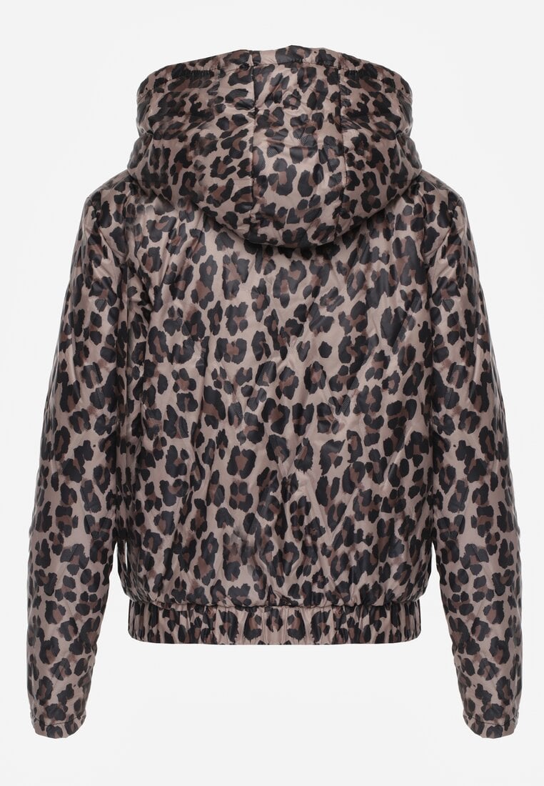 Ciemnobeżowa Panterkowa Kurtka z Odpinanym Kapturem Anastaera