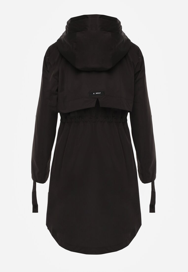 Czarna Kurtka Przejściowa Typu Parka z Odpinanym Kapturem Ozdobiona Sznurkami Fallaiah