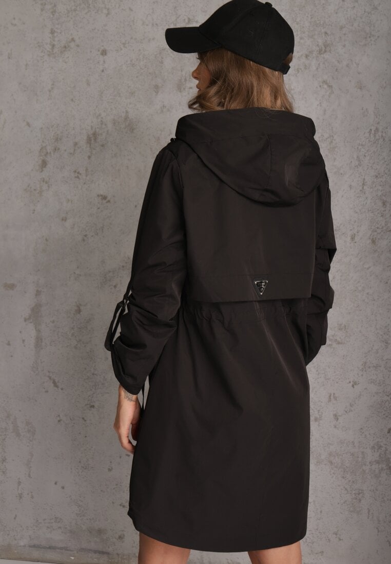 Czarna Przejściowa Kurtka Parka z Rękawami z Możliwością Podpięcia Tinarae