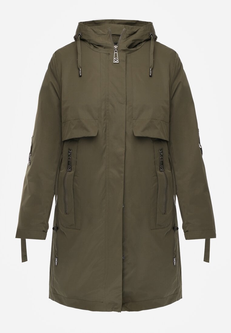 Zielona Przejściowa Kurtka Parka z Rękawami z Możliwością Podpięcia Tinarae
