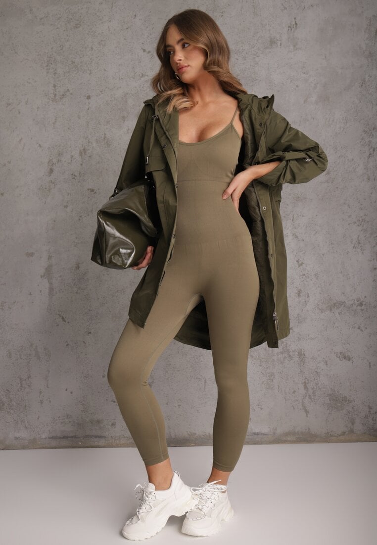 Zielona Przejściowa Kurtka Parka z Rękawami z Możliwością Podpięcia Tinarae