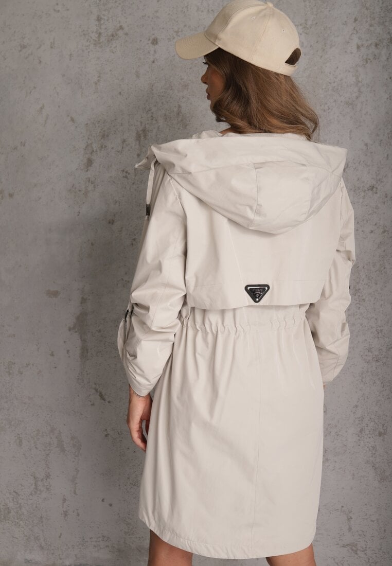 Beżowa Przejściowa Kurtka Parka z Rękawami z Możliwością Podpięcia Tinarae