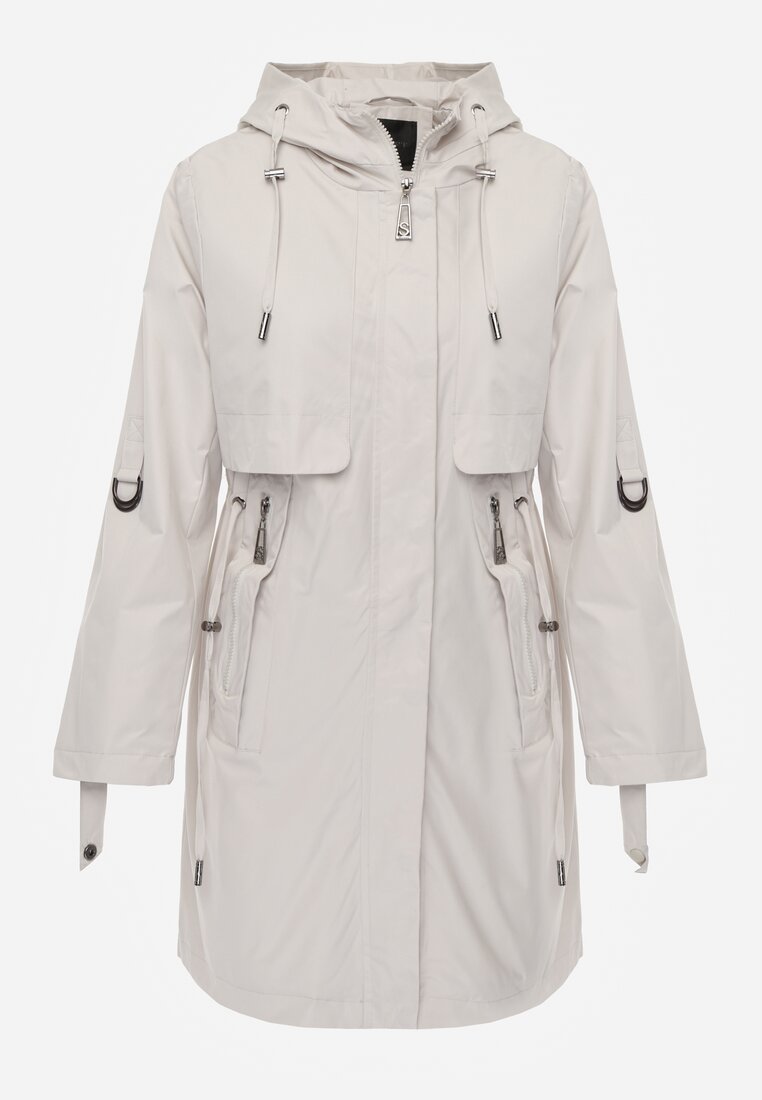 Beżowa Przejściowa Kurtka Parka z Rękawami z Możliwością Podpięcia Tinarae