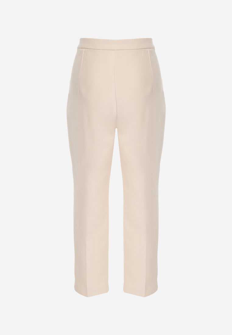 Beżowe Klasyczne Spodnie VICES Garniturowe High Waist Dimaia