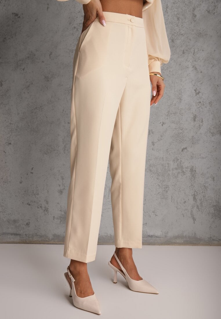 Beżowe Klasyczne Spodnie VICES Garniturowe High Waist Dimaia
