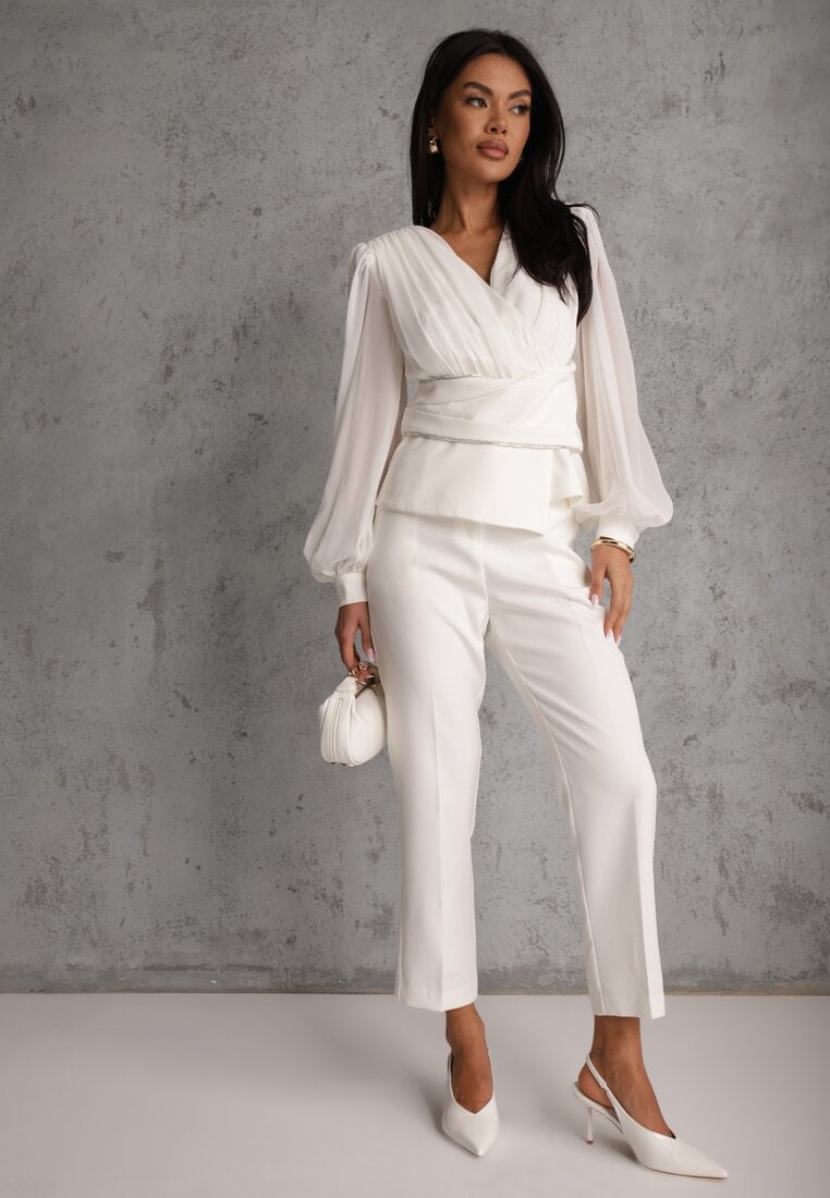 Białe Klasyczne Spodnie VICES Garniturowe High Waist Dimaia