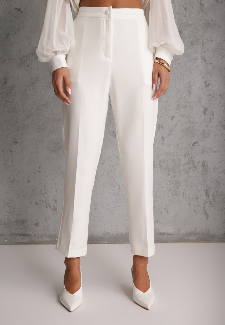 Białe Klasyczne Spodnie VICES Garniturowe High Waist Dimaia