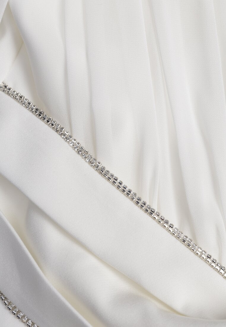 Biała Bluzka VICES w Kopertowym Stylu z Luźnymi Transparentnymi Rękawami i Dekoltem V Inge