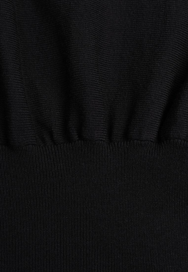 Czarna Nietoperzowa Sukienka z Dzianiny z Wiskozą z Dekoltem w Łódkę Yuzoma