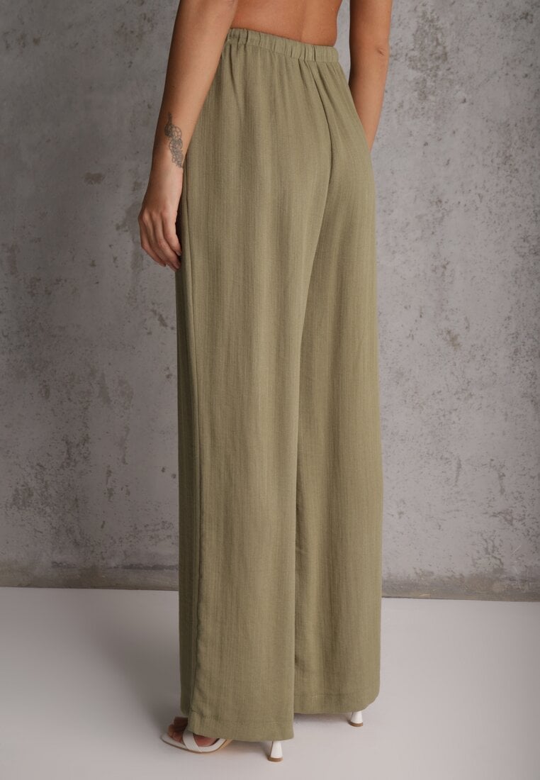 Zielone Spodnie Wide Leg High Waist z Wiskozy Terilinae