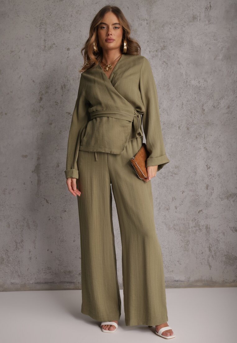 Zielone Spodnie Wide Leg High Waist z Wiskozy Terilinae