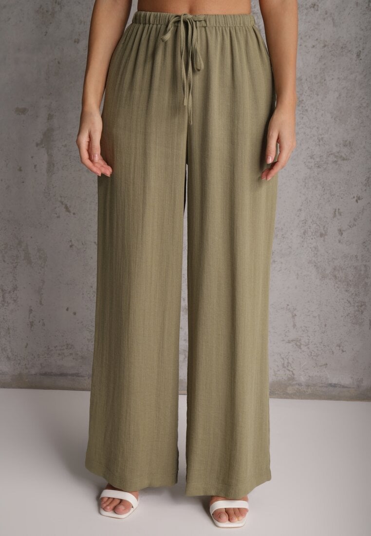 Zielone Spodnie Wide Leg High Waist z Wiskozy Terilinae