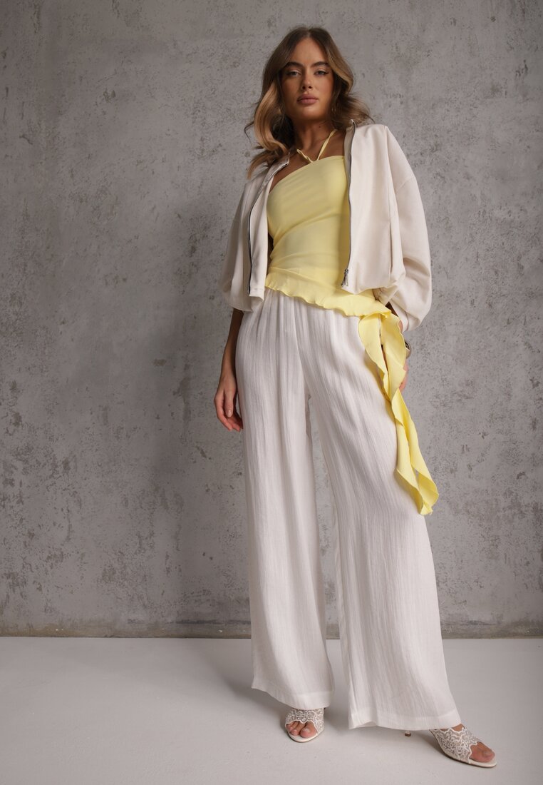 Białe Spodnie Wide Leg High Waist z Wiskozy Terilinae