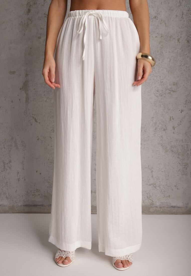 Białe Spodnie Wide Leg High Waist z Wiskozy Terilinae