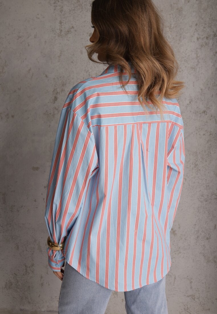 Niebieska Koszula z Bawełny Oversize w Pionowe Paski Telaria