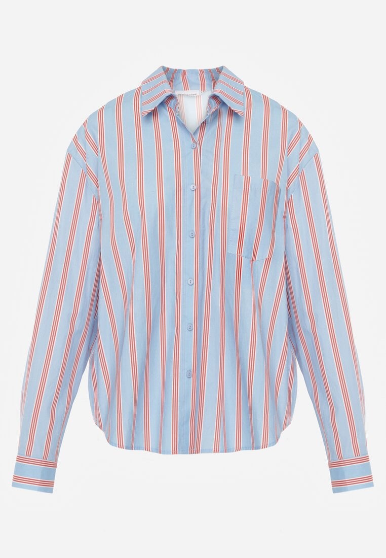 Niebieska Koszula z Bawełny Oversize w Pionowe Paski Telaria