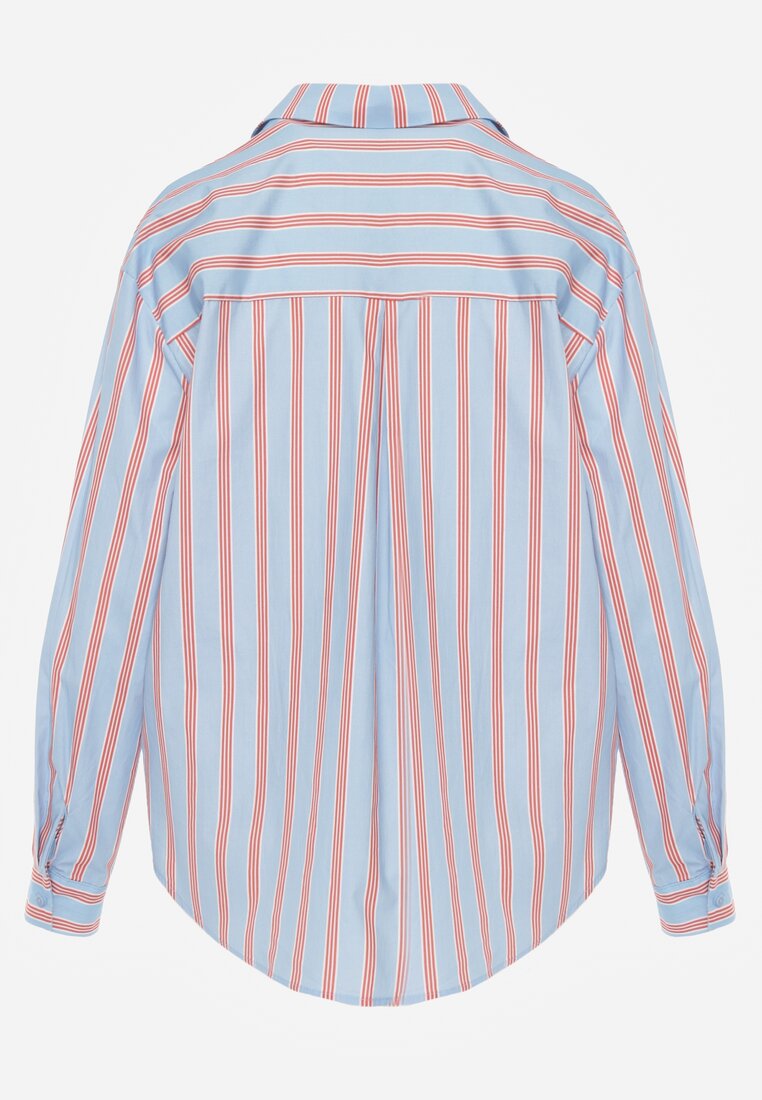 Niebieska Koszula z Bawełny Oversize w Pionowe Paski Telaria