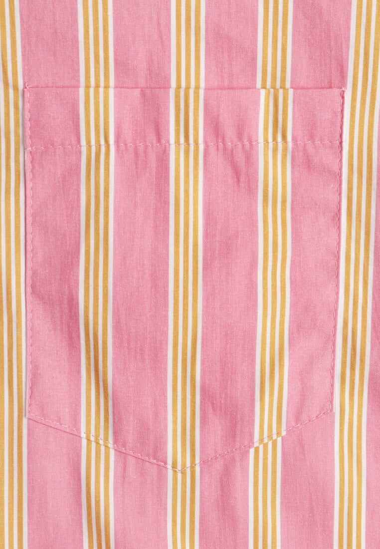 Różowa Koszula z Bawełny Oversize w Pionowe Paski Telaria