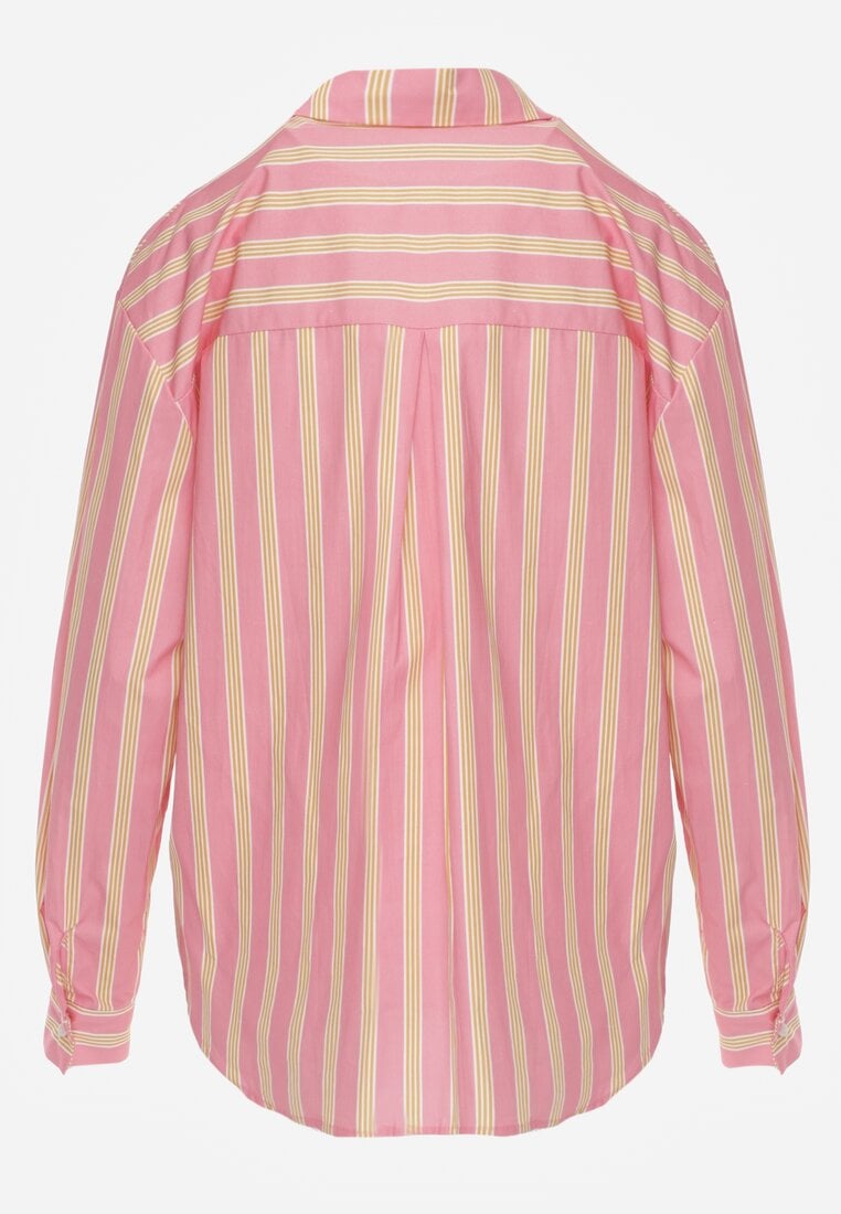 Różowa Koszula z Bawełny Oversize w Pionowe Paski Telaria