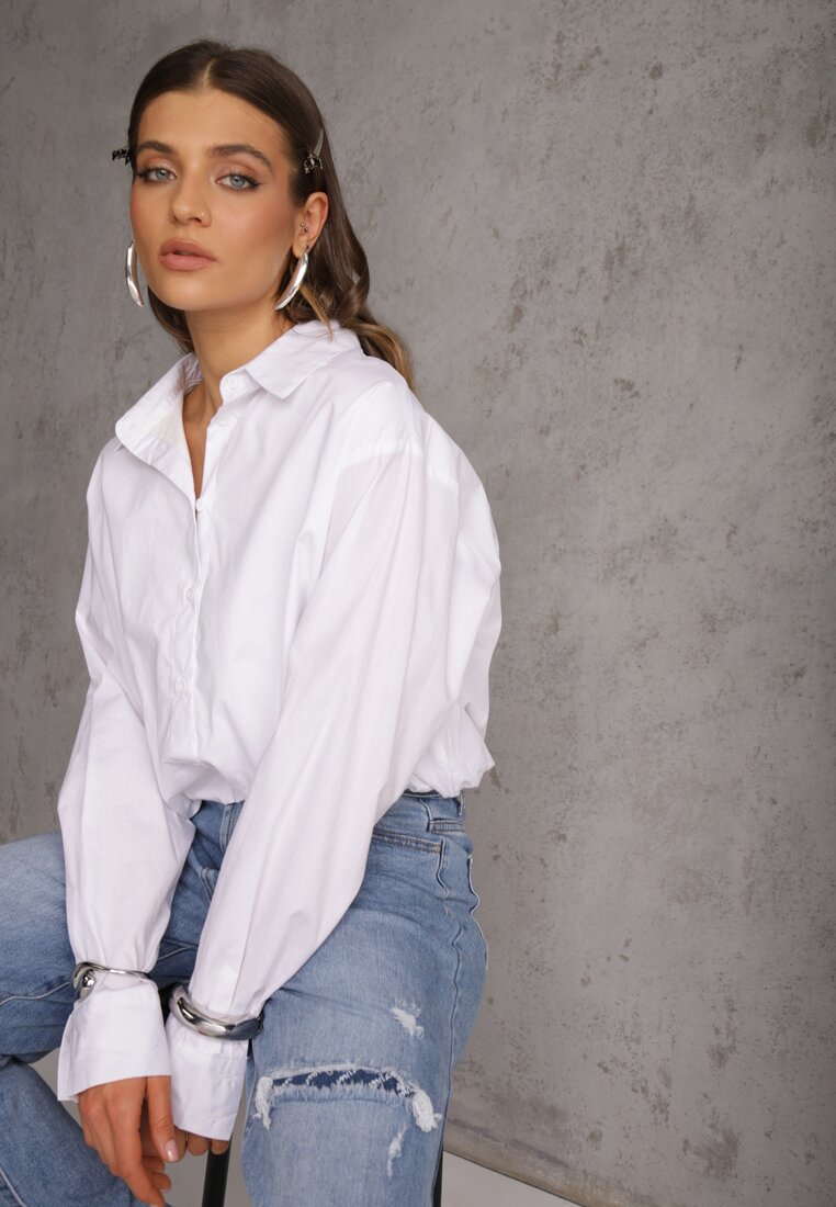 Biała Koszula z Bawełny w Stylu Balloon Oversize Arlelia